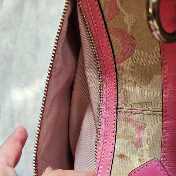 Coach Penelope Lunch Tote in Signature Khaki and Pink VINTAGE Handbag - Picture 5 of 5